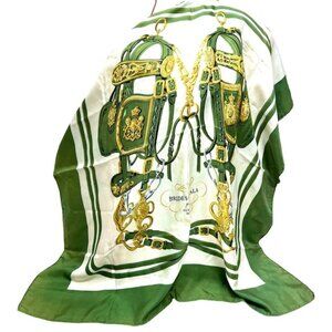 VGT HERMES PARIS BRIDES de GALA 100%  silk scarf 34"  Ivery green Gold belts (33
